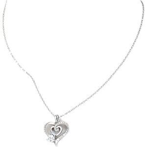 S925 Sterling Silver CZ Heart Pendant Necklace Adjustable 16–18in NWT